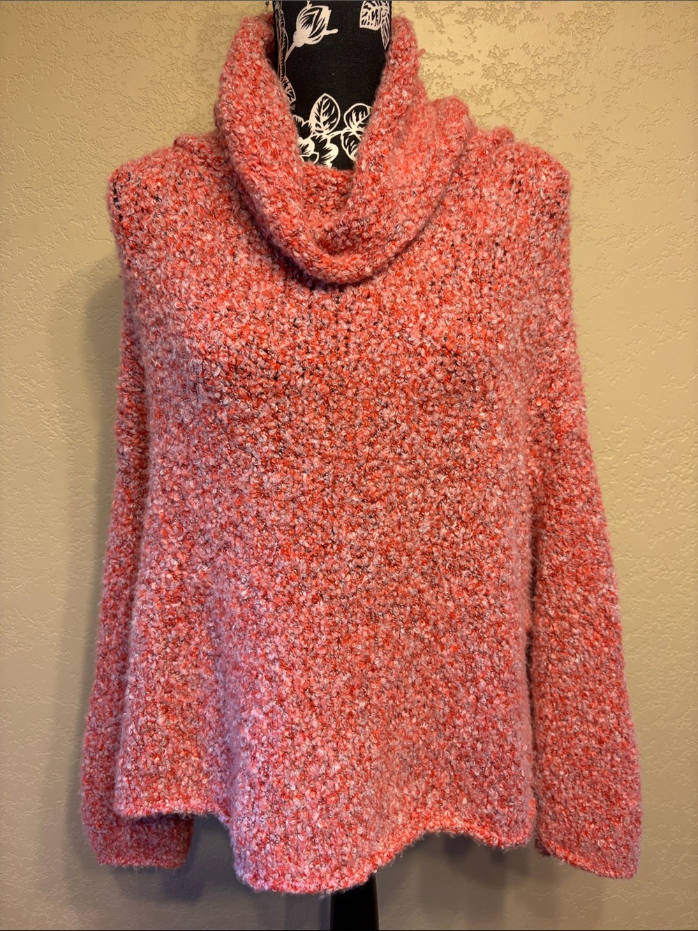 Free People Coral Bouclé Cowl Neck Sweater